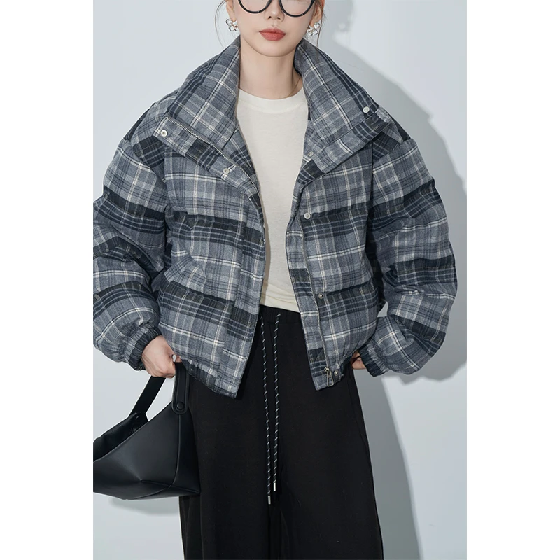 xxoossoo 90白鸭绒 灰格子羽绒服冬季新款保暖气质简约风