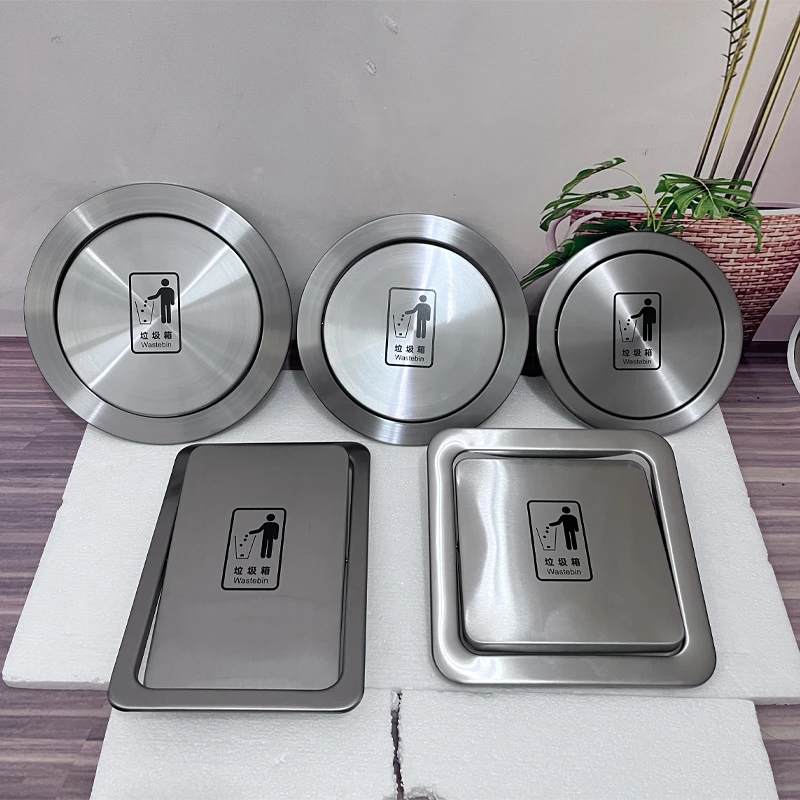 嵌入式台面盖子不锈钢垃圾桶摇盖家用圆形方形翻盖厨房洗手台通用