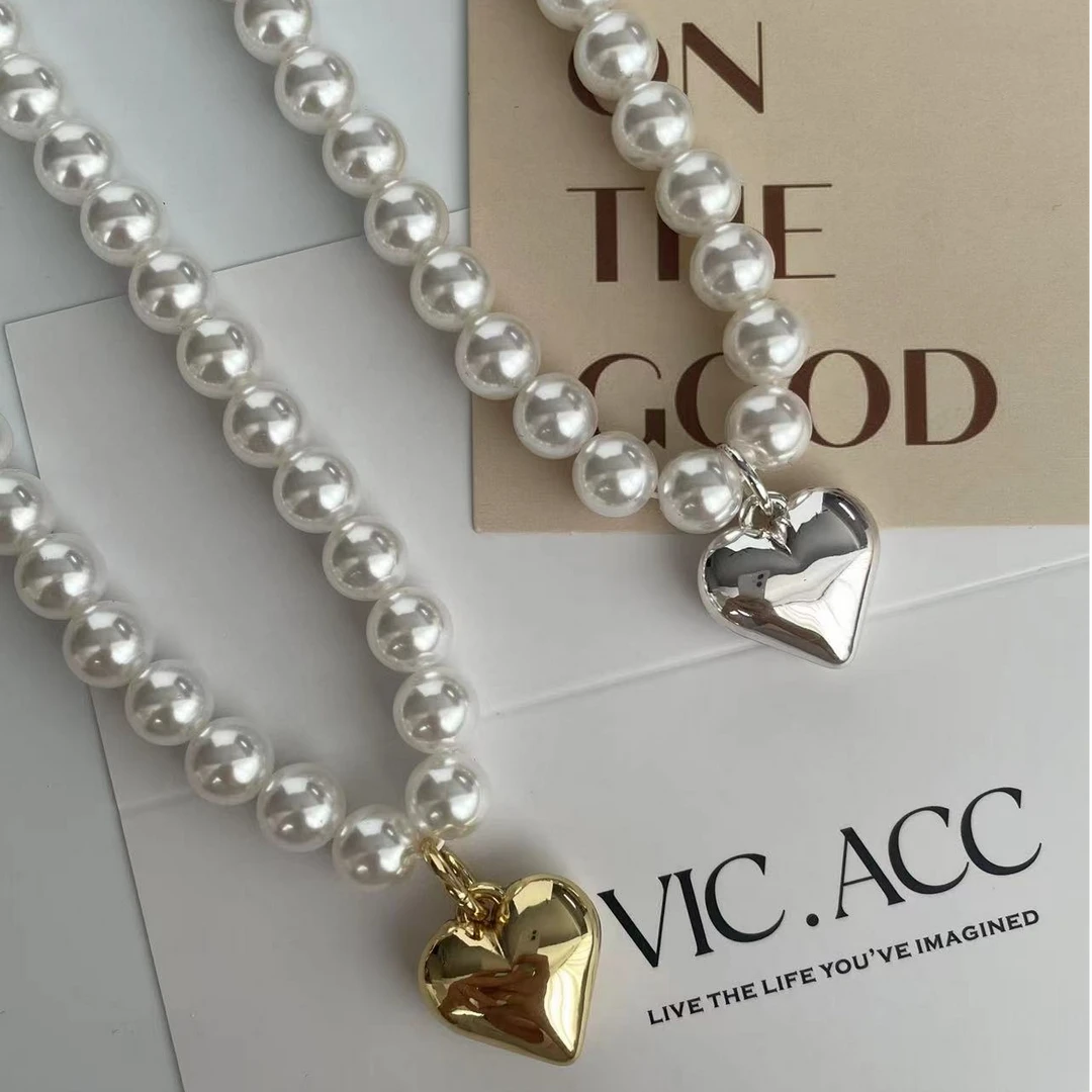 非金属仿珍珠项链 韩国东大门papa爱心简约时尚项链颈链锁骨链ins