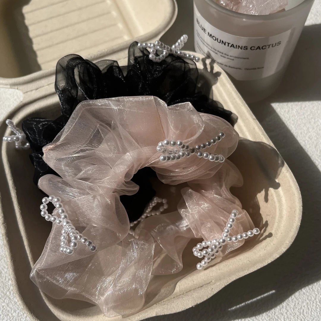 韩国新款夏季纱纱手工蝴蝶结发圈