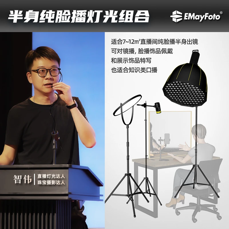 智伟推荐中大场景半身纯露脸、知识口播、好物、美妆、对镜直播间灯光