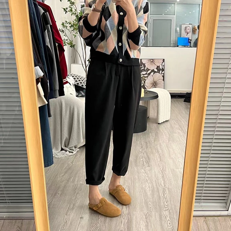 应小姐自制 高腰显瘦加厚磨毛遮胯九分西装裤