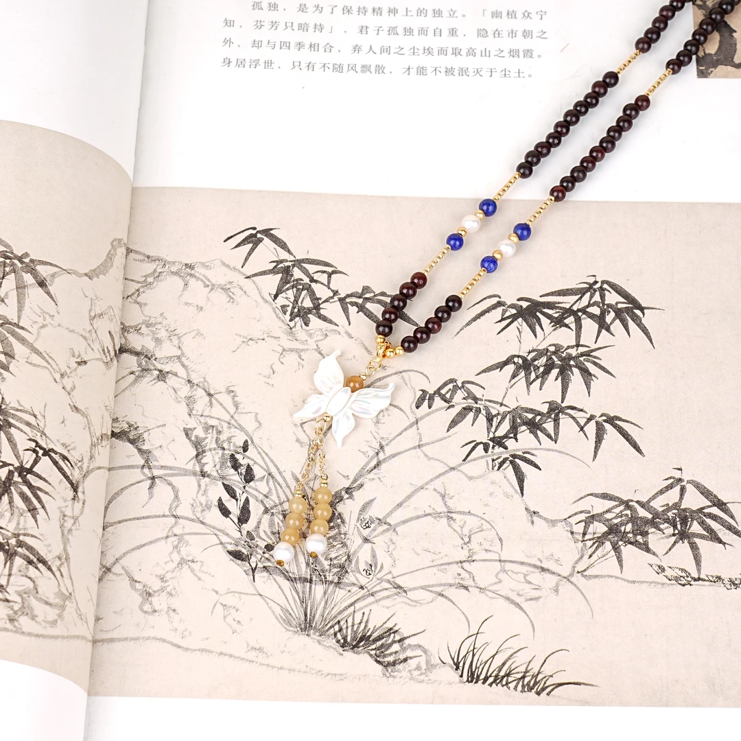 《芯嬢》印度小叶紫檀吊坠4mm精美女款diy设计珍珠木带宝项链款