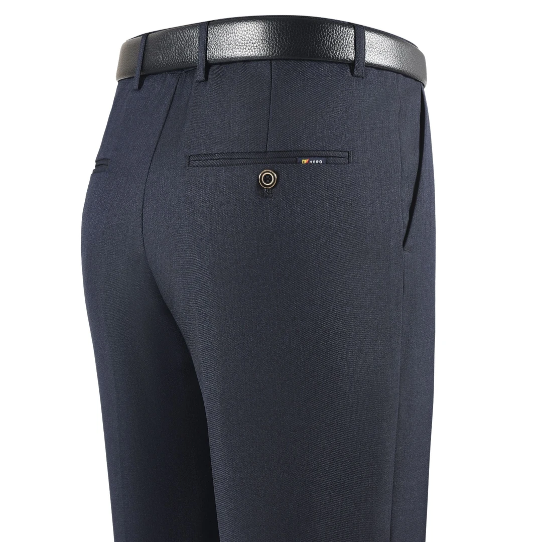 秋冬商务男裤中老年商务西裤男士加绒加厚休闲西裤直筒裤高腰弹力