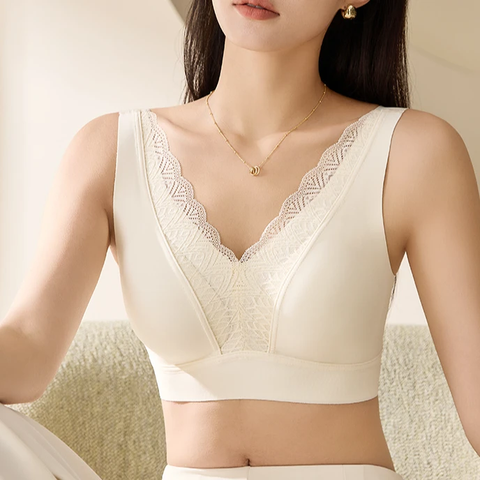 无痕舒适背心式文胸无钢圈半固定杯蕾丝领内衣6231