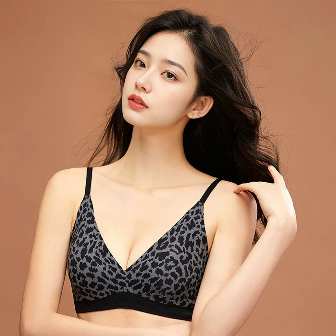 2408温柔小奶豹bra内衣文胸性感聚拢经典无钢圈豹纹少女小胸胸罩