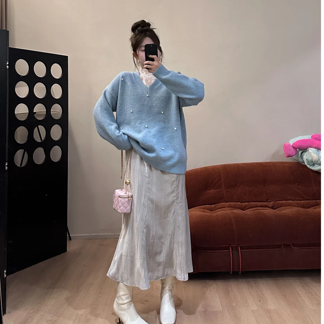 晶咕【茉莉告白】百搭减龄韩版温柔简约时尚圆领毛衣两件套