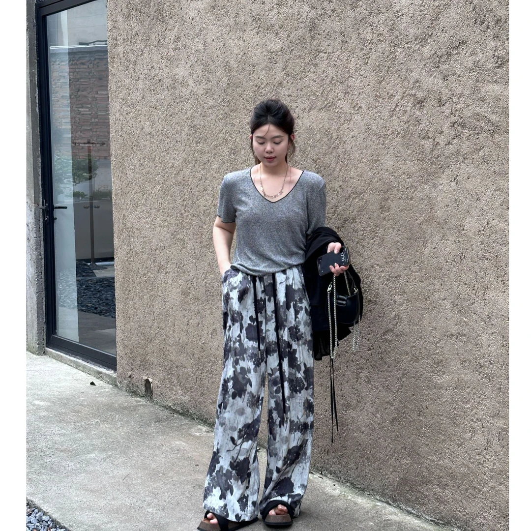 晶咕软软【清冷T】V领撞色薄款正肩短袖T恤气质显瘦休闲