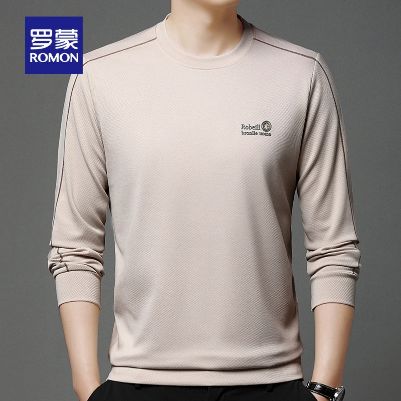 【华夫格】罗蒙春秋季长袖T恤男圆领卫衣休闲时尚男士上衣打底衫潮