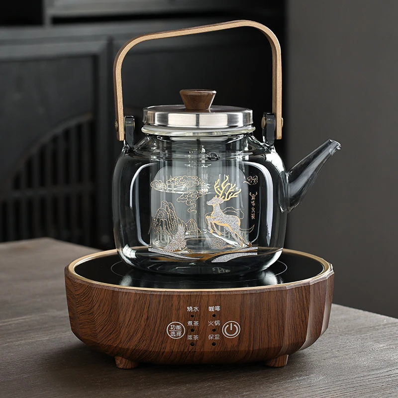 全玻璃煮茶壶烧水泡茶专用电陶炉耐高温家用养生花茶具提梁蒸茶器