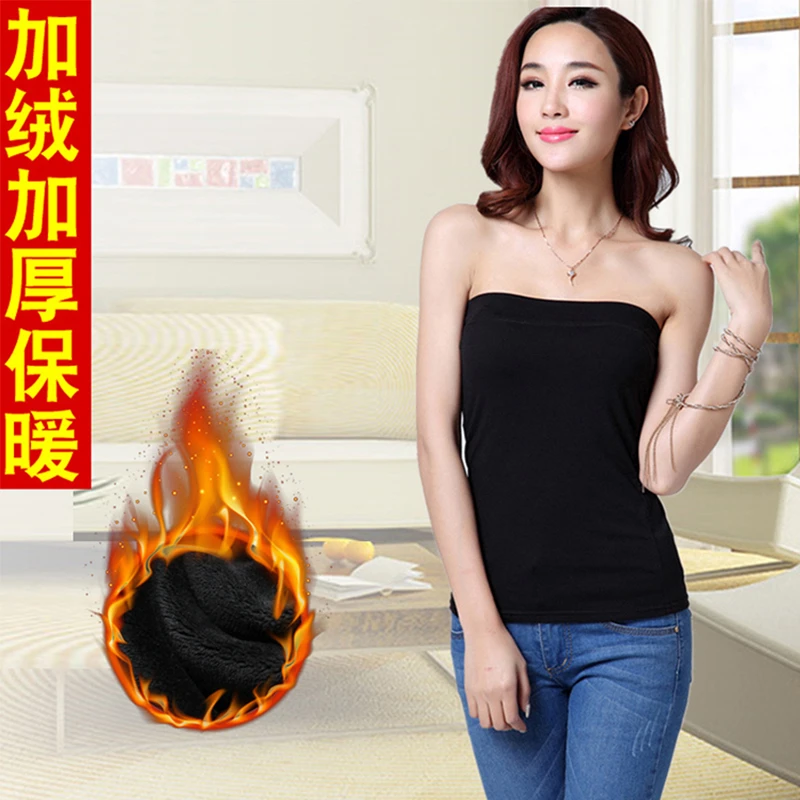 冬季新款黑色加绒加厚抹胸保暖一体绒内搭背心婚纱礼服打底女