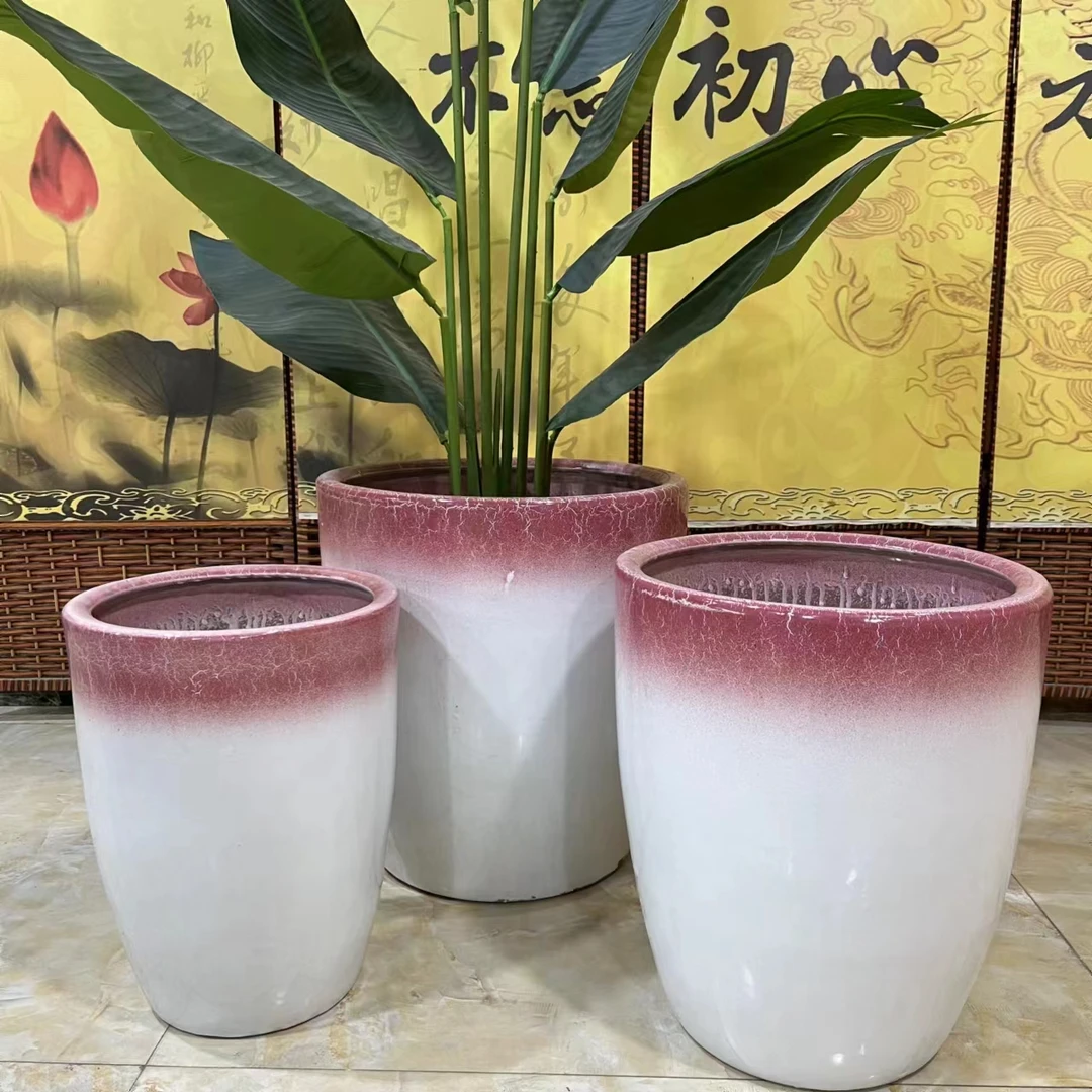子弹头双拼色款手工高温陶瓷特大号大号花盆通风透气不掉釉（微瑕）