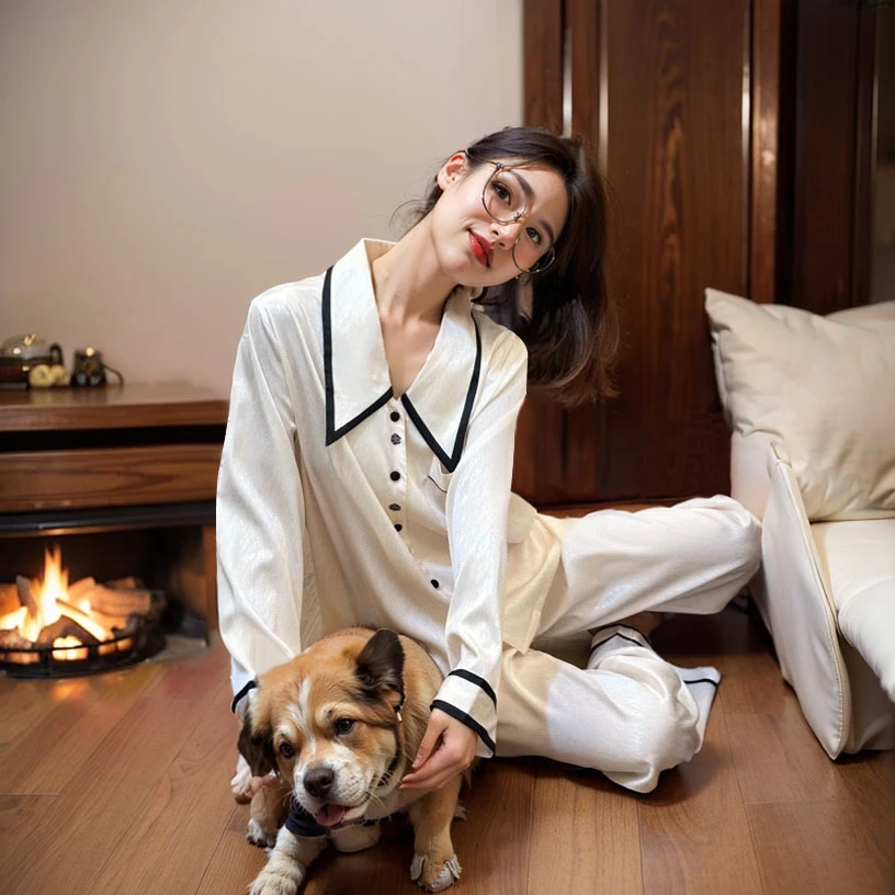 SIEOYJIEA私迹【气质香风长袖】女款气质时尚法式睡衣女家居服套装