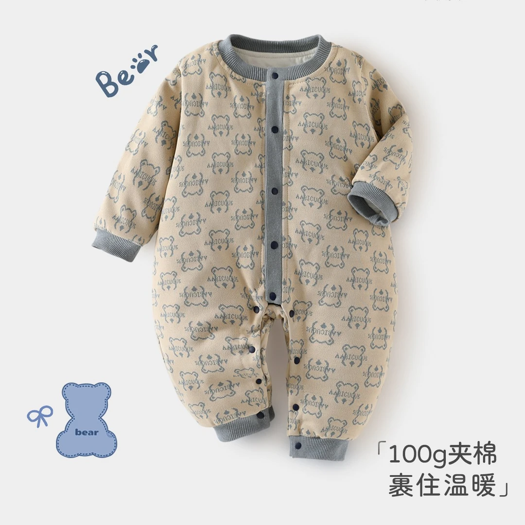 婴儿加棉连体衣加厚保暖内衣新生儿男女宝宝衣服秋冬棉服爬服100g