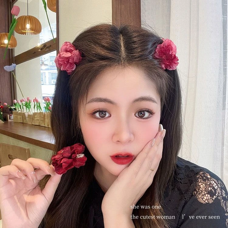 春夏款可爱玫瑰花朵公主头小抓夹女刘海侧边夹干枯圣诞半扎发发卡