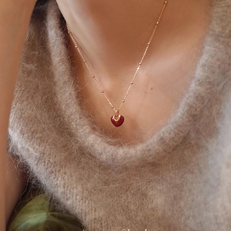 坠链均925银 红磨坊项链女气质轻奢时尚百搭红色小众简约金色高级