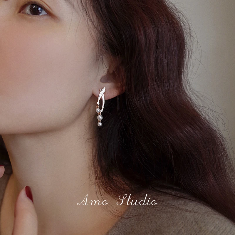925银仿珍珠耳饰 星座书温柔轻奢高级长款珍珠耳环女显脸瘦耳饰