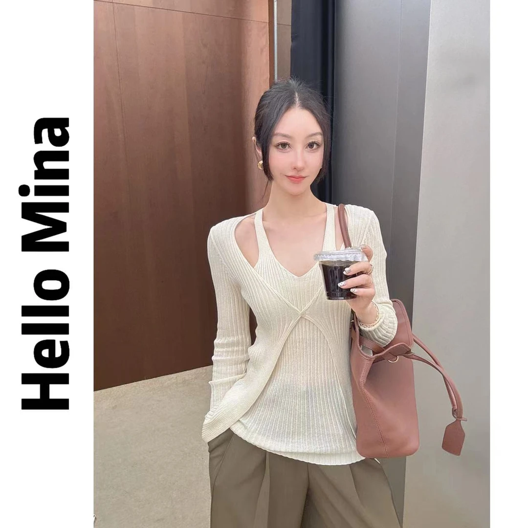 19660假两件挂脖针织开衫