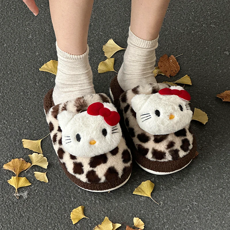 hellokitty棉拖鞋奶牛纹kt猫女士秋冬季可爱室内家居保暖厚底新款