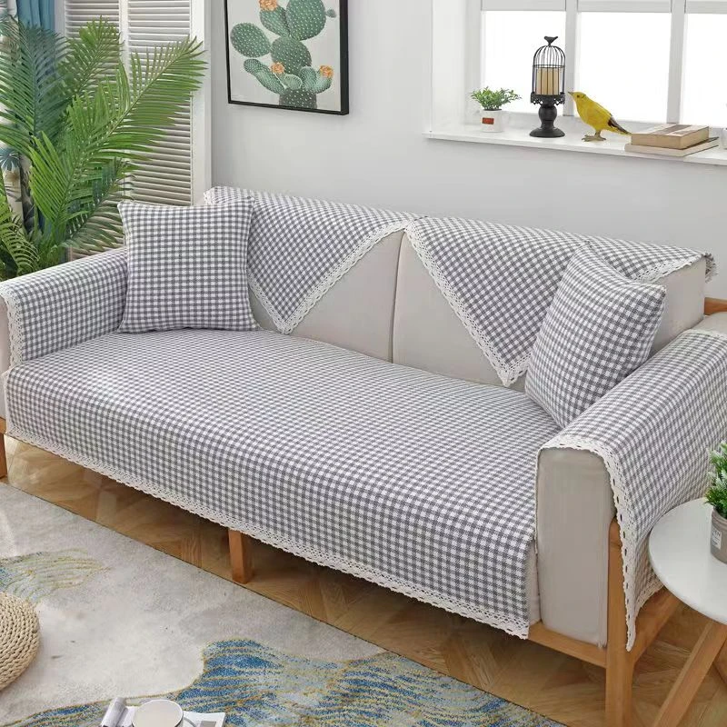 老粗布【沙发巾单条装】<小灰格>90X240cm<±5cm> 加厚 简约 透气