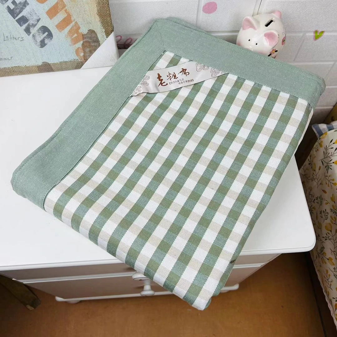 老粗布【凉席床单单件】<豆绿小格>200X230cm<±5cm>加厚透气通用
