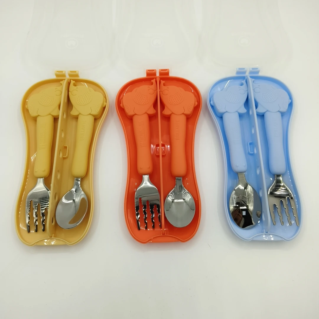 宝宝吃饭学习餐勺钢勺便携叉子两件套（无纸壳包装）可爱