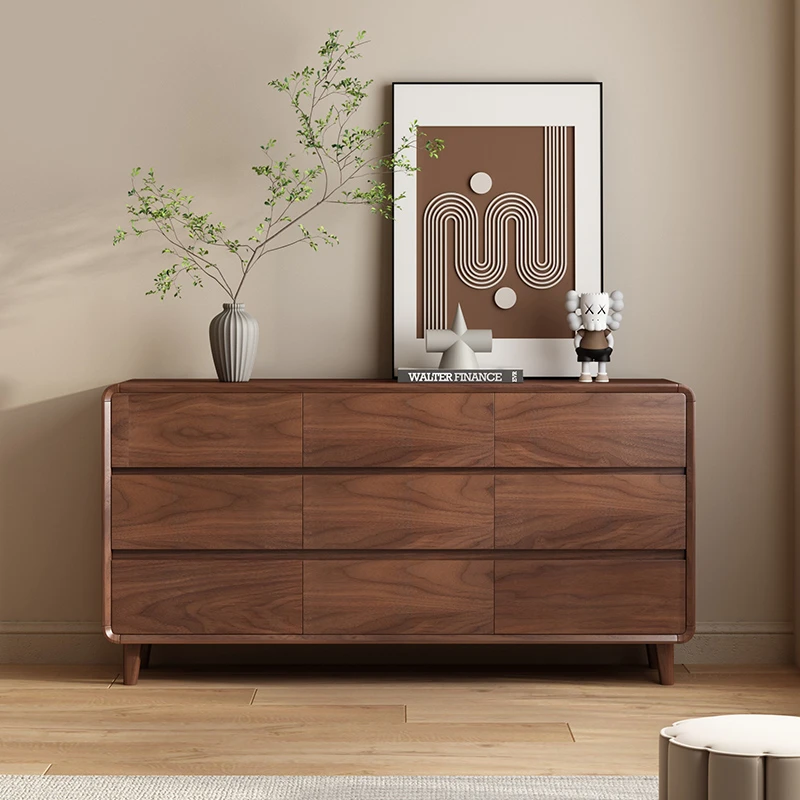 实木斗柜卧室抽屉置物柜九斗柜储物收纳柜床尾柜胡桃色床边五斗柜