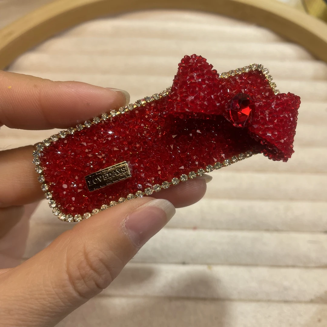 恒赞新年款红色满钻蝴蝶结刘海侧边夹秋冬轻奢气质碎发掰掰夹5628