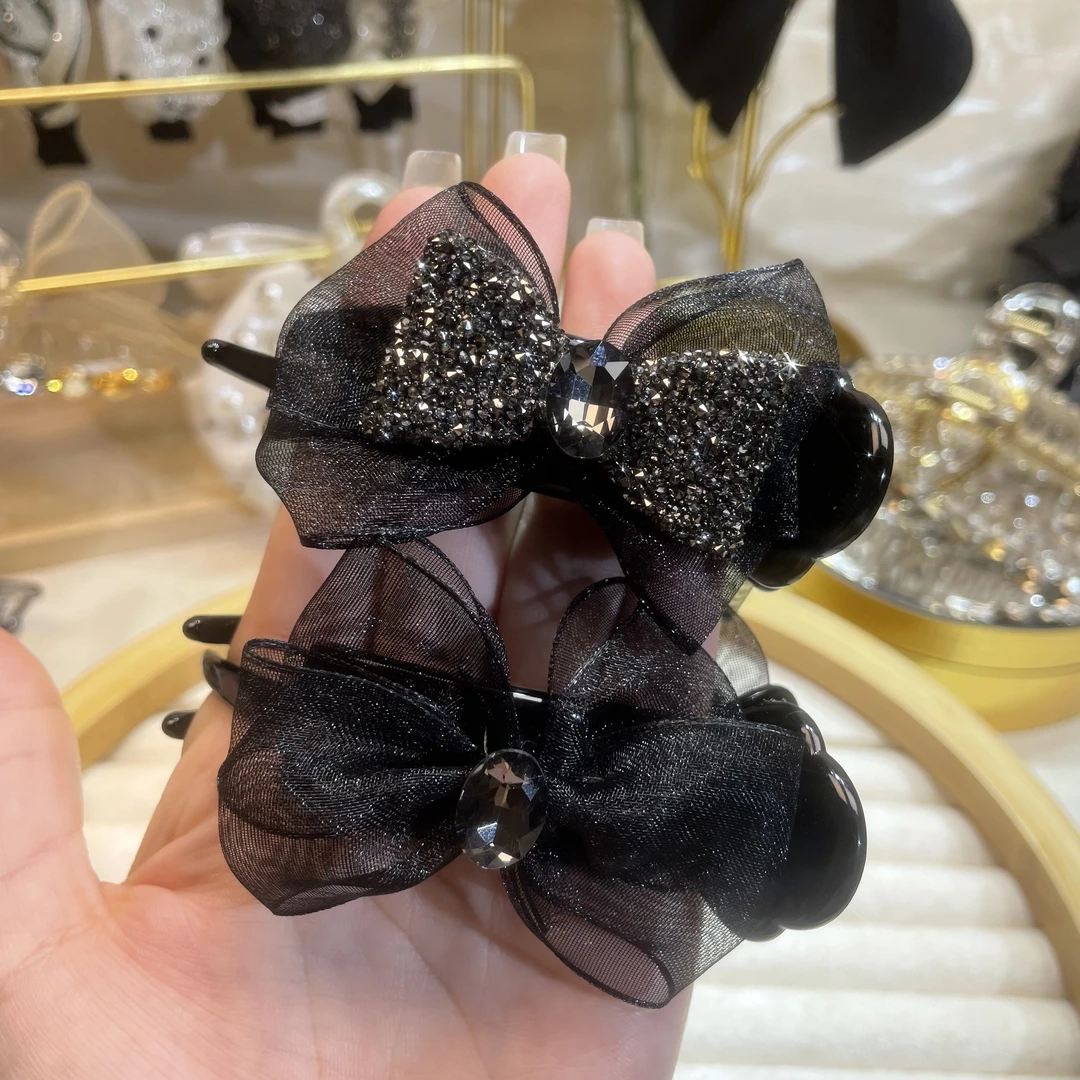 恒赞AB面蝴蝶结丸子头抓夹轻奢气质高马尾夹5526