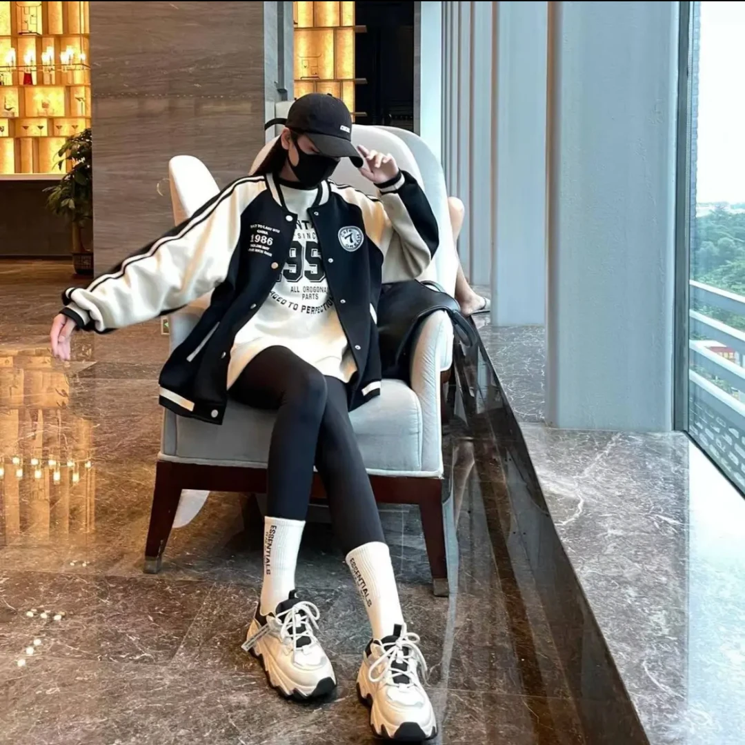 美式潮牌宽松情侣棒球服春秋新款设计百搭撞色拼接卫衣中长款外套