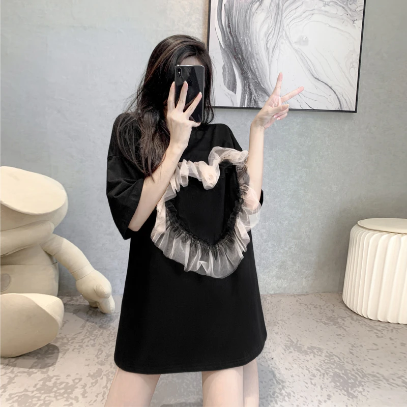 欧货大版宽松短袖t恤女2025年新款慵懒风遮屁股下衣失踪上衣潮牌