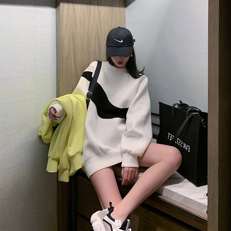 宽松时尚卫衣2022年超火韩版大版遮屁股下衣失踪设计感小众上衣女