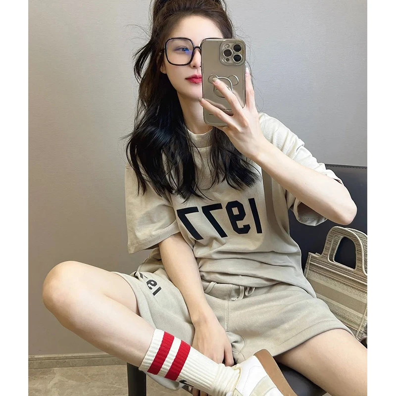 网红短袖运动套装女2023新款时尚宽松韩版短裤休闲显瘦两件套ins
