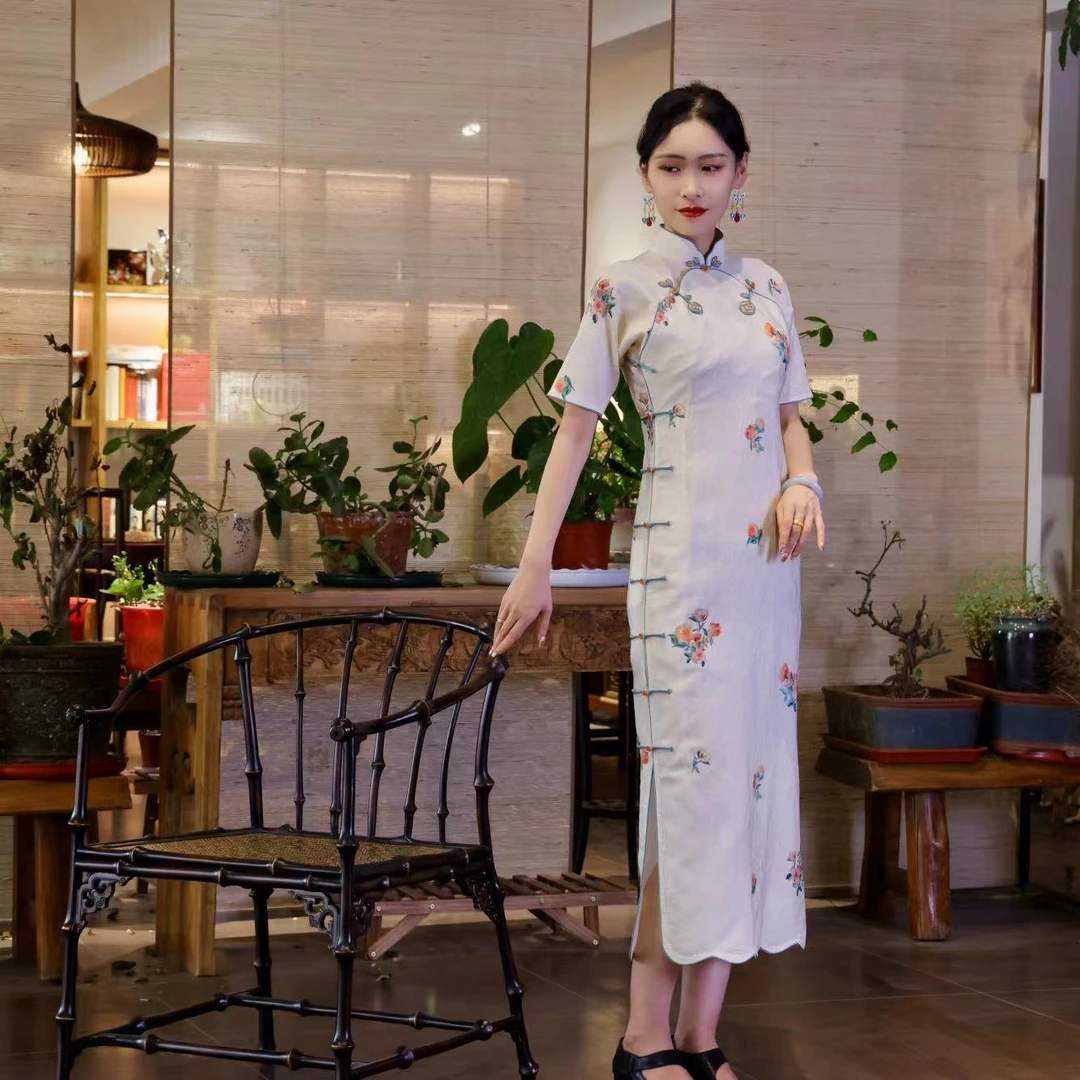 {苏梦}【福】玉清花扣提花立领斜襟旗袍0102525