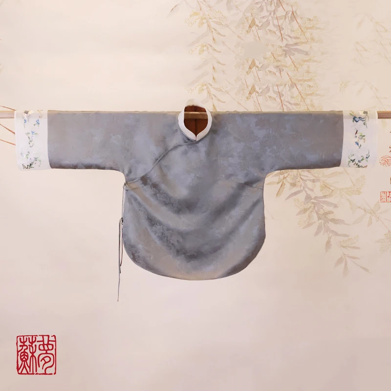 {苏梦}玲珑花意提花手绣袖立领斜襟上衣中式国风刺绣0103714