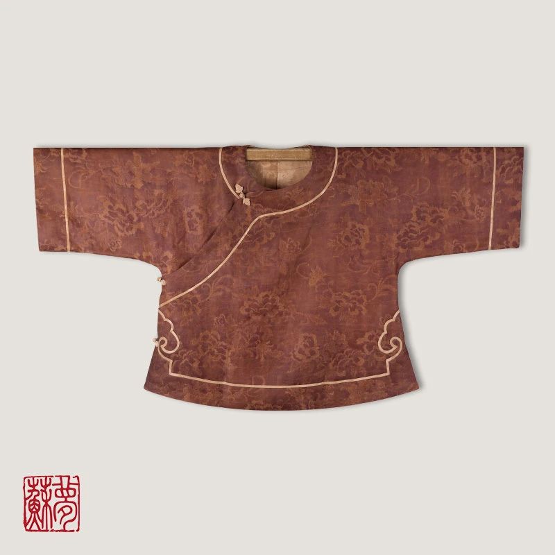 蘇夢渊苑提花香云纱红咖色圆领斜襟云头上衣日常中式0103866