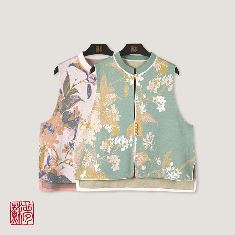 蘇夢花语轻裘提花羊毛马甲中式百搭0306033