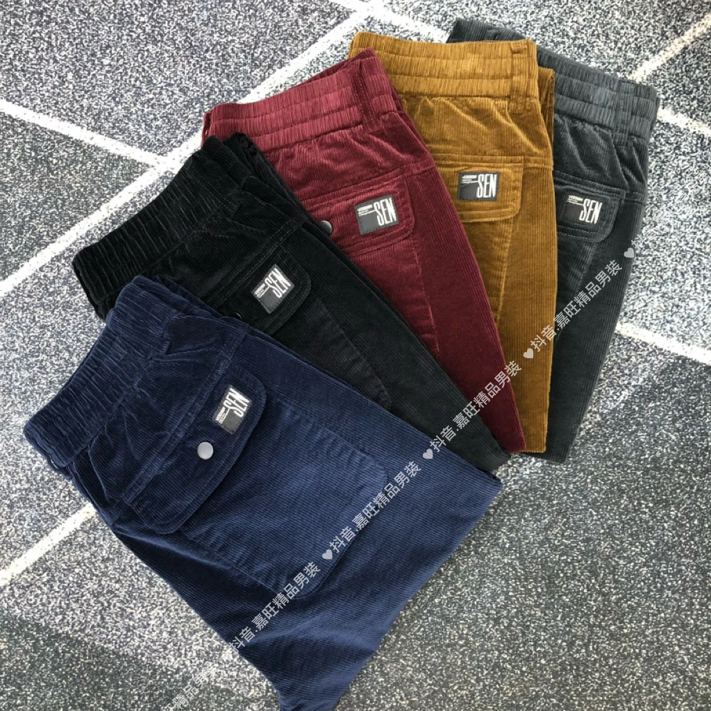 8019秋季男士欧货潮流时尚百搭舒适弹力条绒哈伦直筒休闲裤