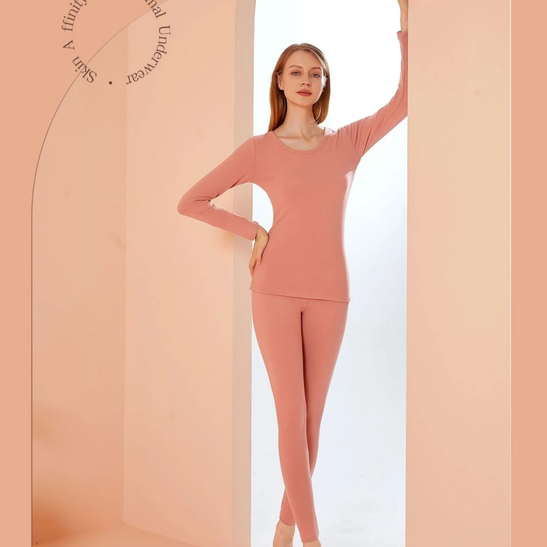 DEXIYA/德喜雅女士保暖内衣套装德绒圆领秋衣秋裤加绒德绒保暖