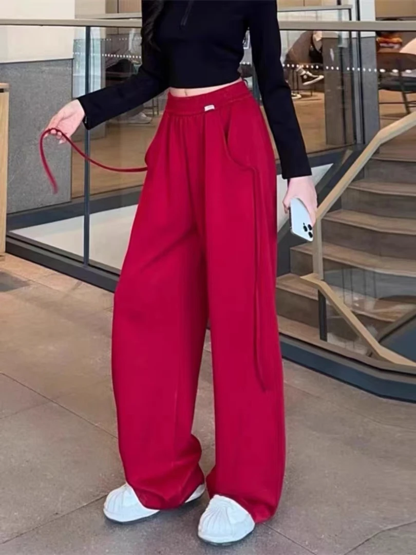 香蕉裤女春秋2024新款显瘦阔腿运动裤高腰垂感休闲裤设计感裤子