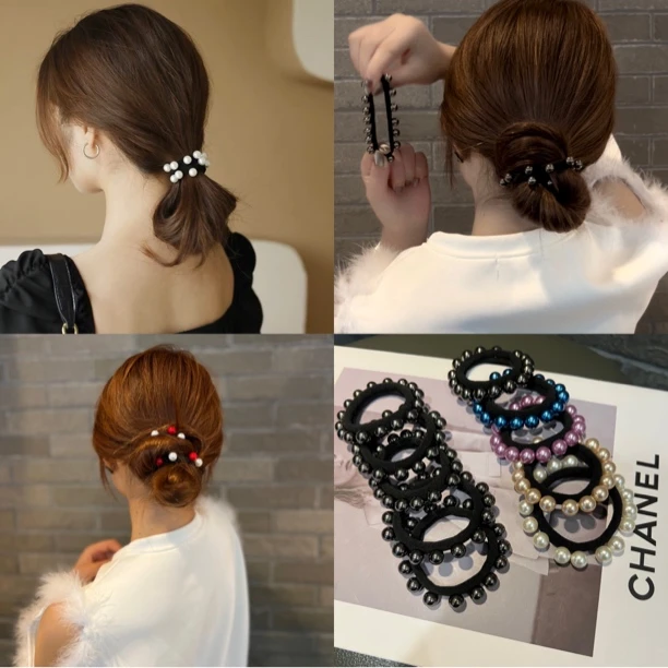 韩国爆款头绳简约无接缝釘珠韩式时尚俏皮百搭发饰高弹力皮筋头绳