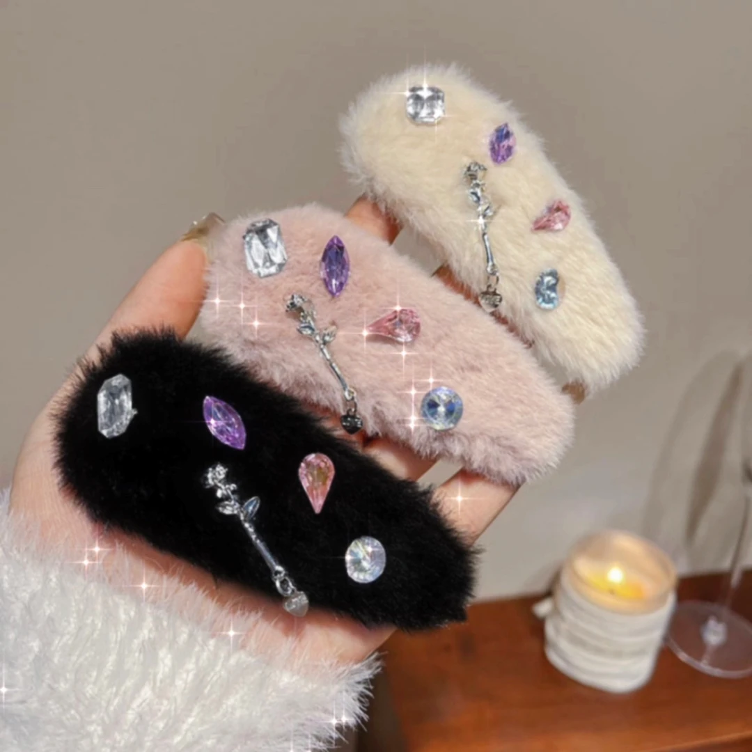 暗夜玫瑰高级感爱心发夹丝绒BB夹刘海夹秋冬边夹发饰品