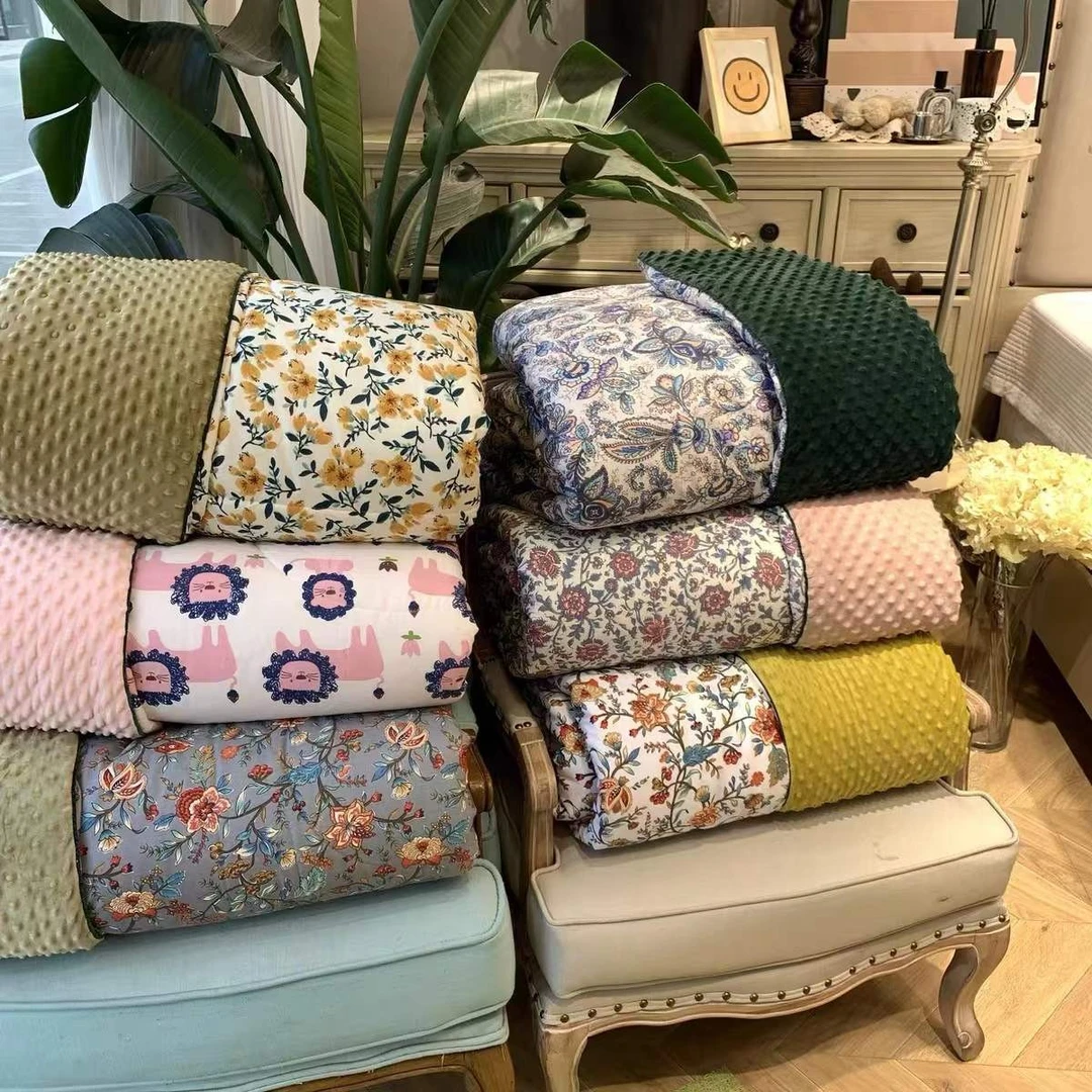 出口韩国秋冬新款双人豆豆被A面棉 B面宝宝绒大豆被 可机洗