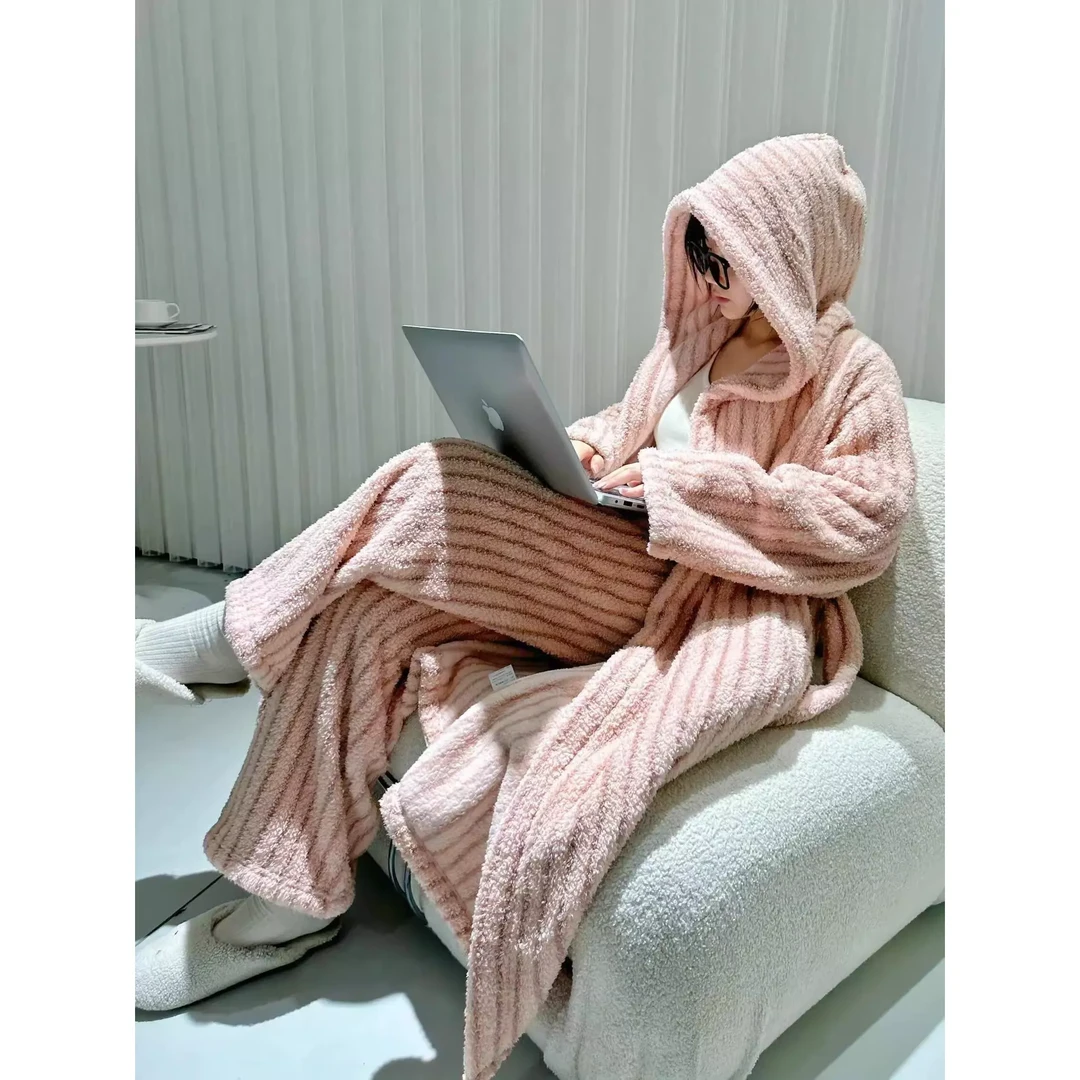 【韩系小香风】珊瑚绒睡衣女冬季加绒加厚保暖家居服睡袍长裤套装