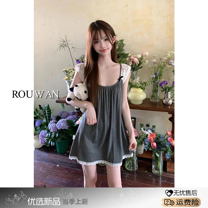 韩系性感蕾丝花边吊带睡裙女款夏季新款网红风大码家居连衣裙睡衣