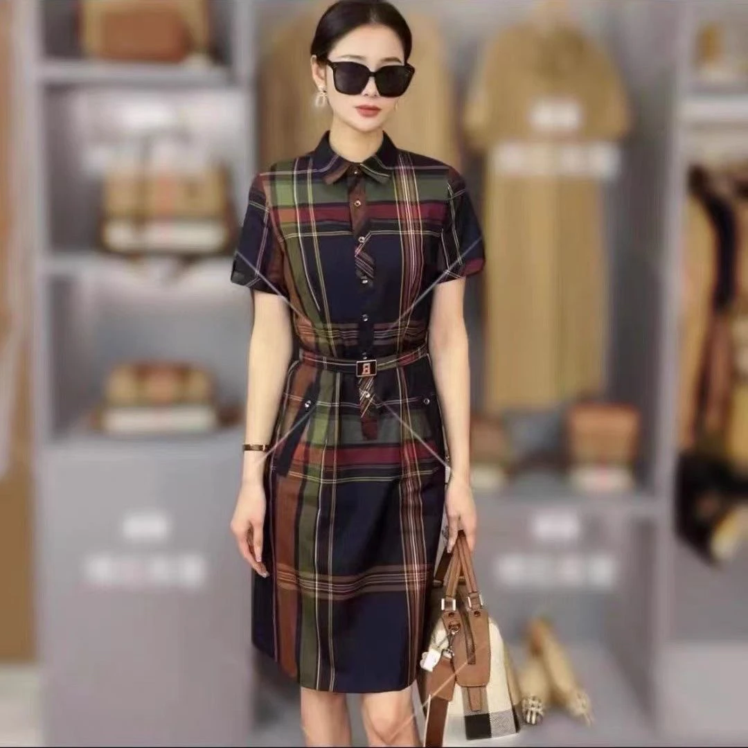 2024格子衬衫修身连衣裙夏季气质小个子显瘦时尚设计裙子