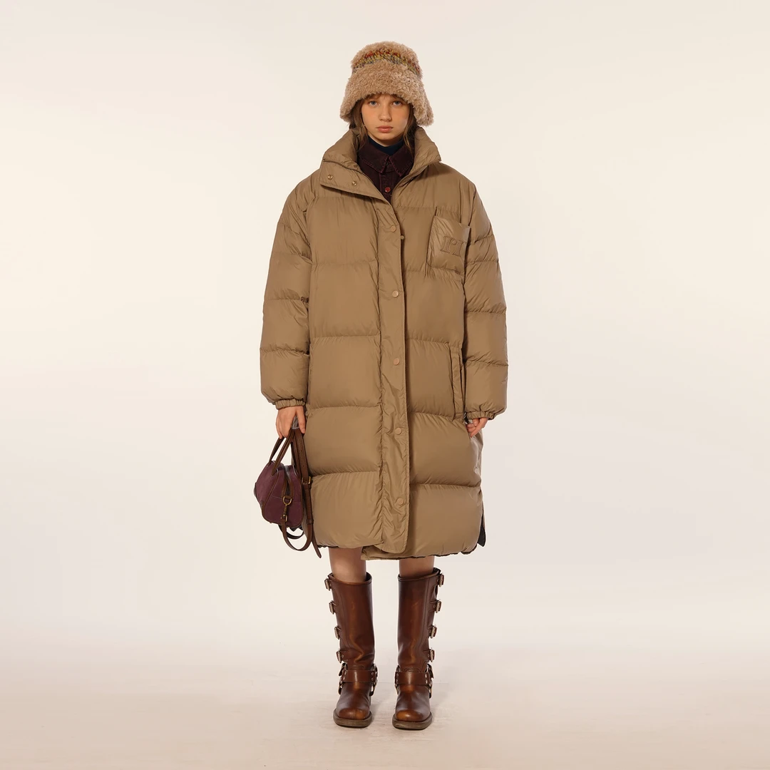 Moromoro高领中长款羽绒服女冬白鸭绒宽松外套2022新款廓形面包服