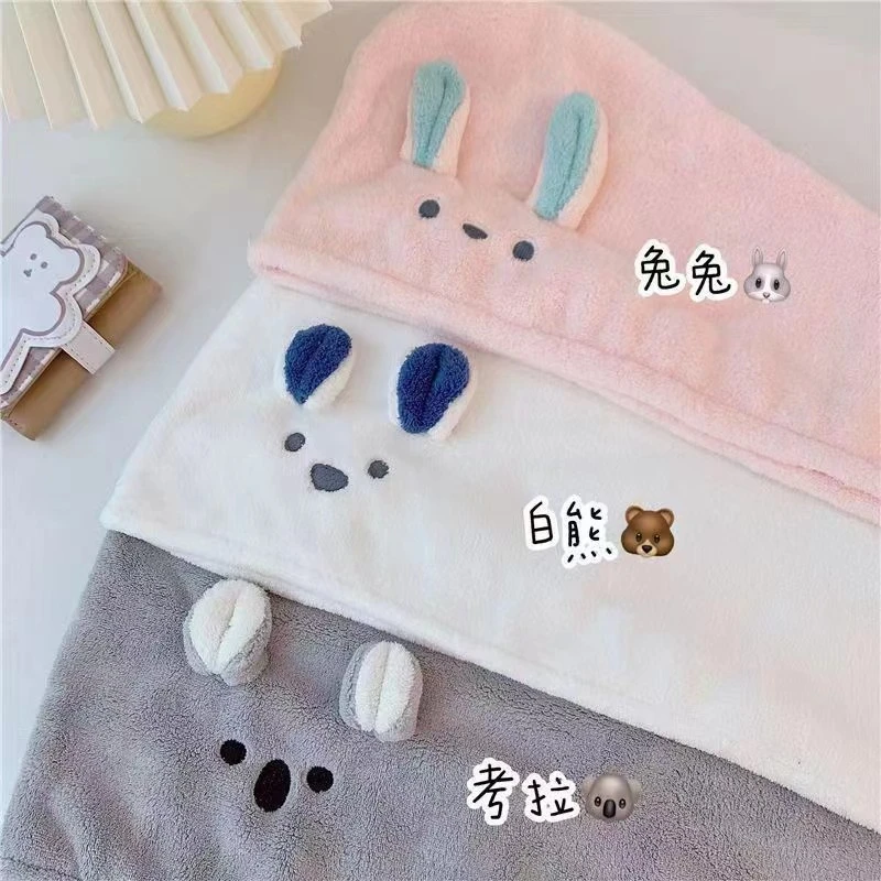 加厚珊瑚绒超吸水考拉熊兔耳朵干发帽可爱洗漱卡通速干成人柔软