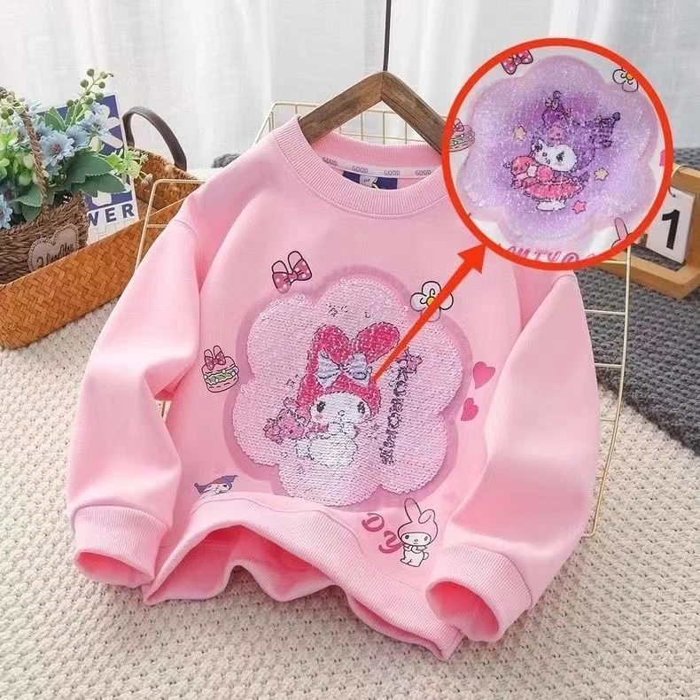 美乐蒂亮片变色衣服女童2024秋冬加绒加厚卫衣春季儿童上衣库洛米