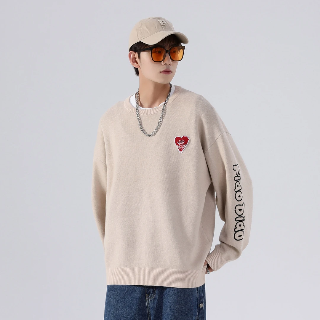 FIDO DIDO 简约基础纯色宽松休闲圆领爱心贴标针织毛衣FDCKSW7005